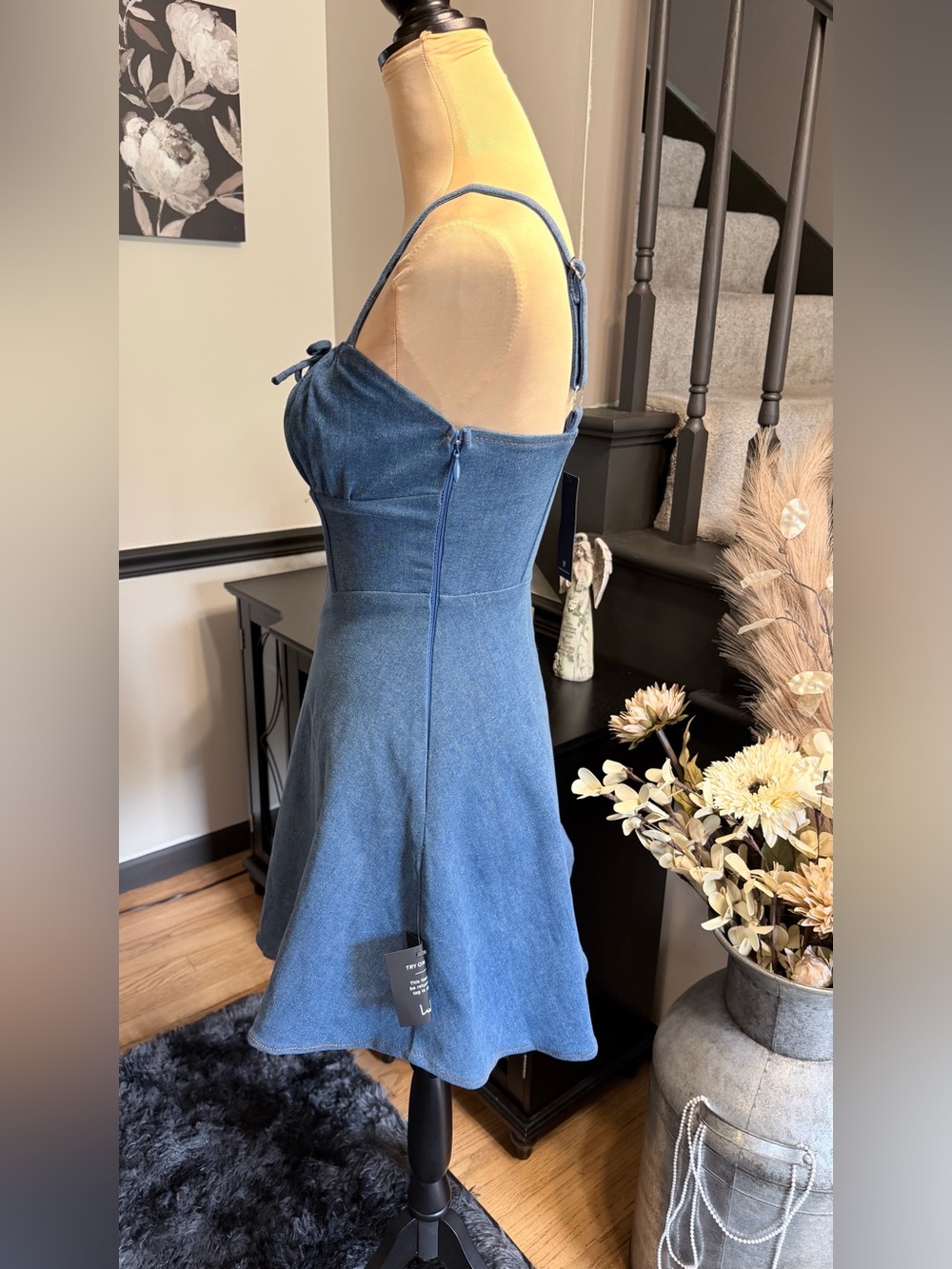 NWT Lulu's CONSIDERED CHARISMA Blue Denim Look Bustier Mini Dress Small - Picture 7 of 11